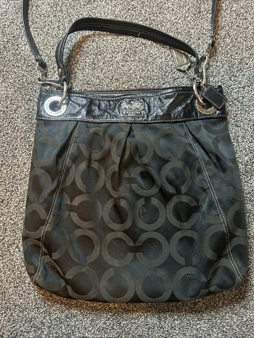 COACH Madison Crossbody/Shoulder Bag Black on Black Patten Leather trim 14580